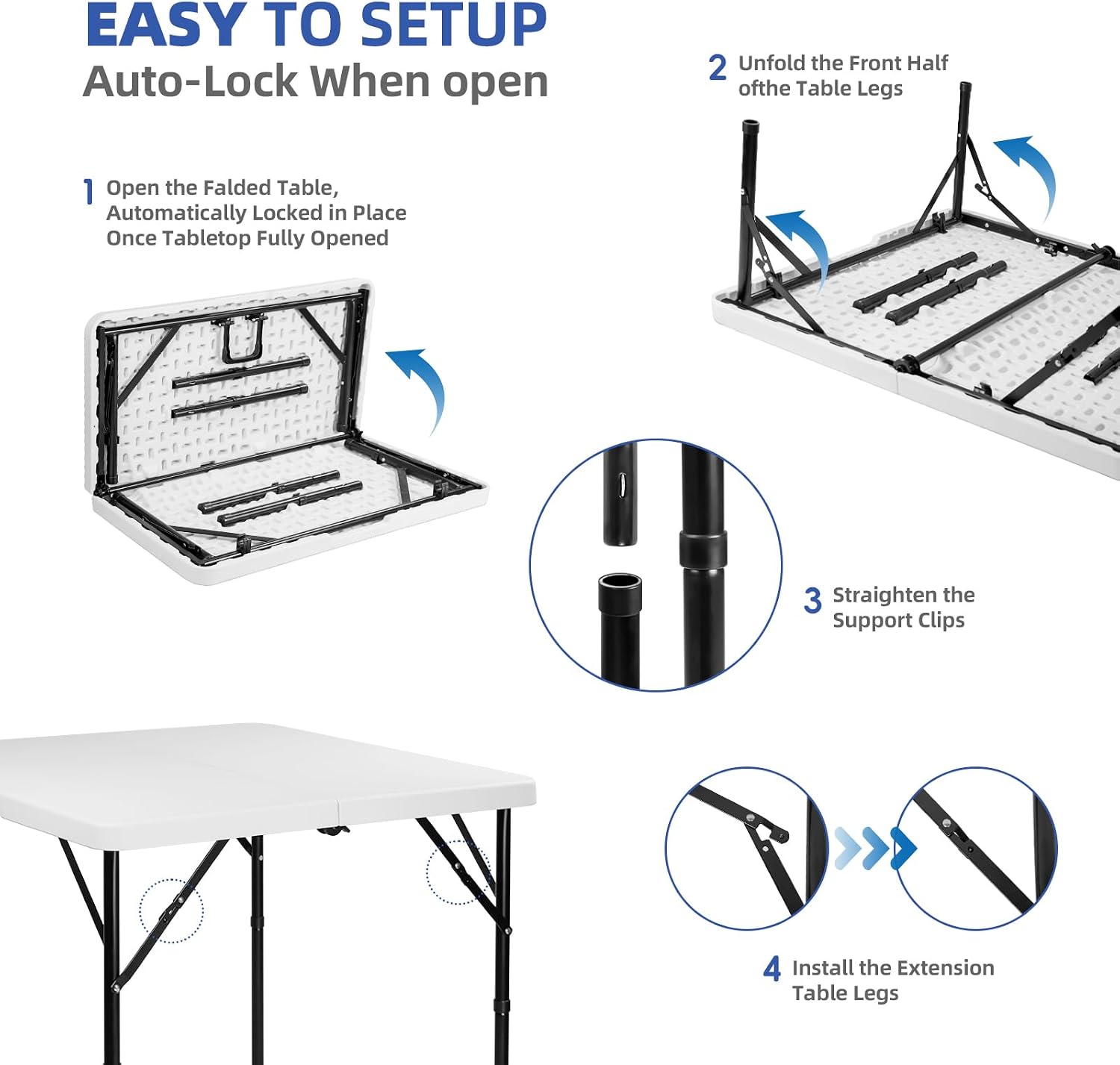34" Foldable Square Table | Lightweight, Durable & Perfect for Indoor/Outdoor Events | White