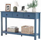 Treocho 53.1" Console Table with 3 Drawers, Sofa Table Behind Couch, 2 Tier | Long Entryway Table with Storage, Modern, For Hallway, Living Room, Blue
