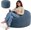 3FT Bean Bag Chairs for Adults, Medium Memory Foam Beanbags with Machine-Washable Wide Stripe Plush Cover Bean Bag Chair for Living Room Bedroom Dorm Office-Dusty Blue