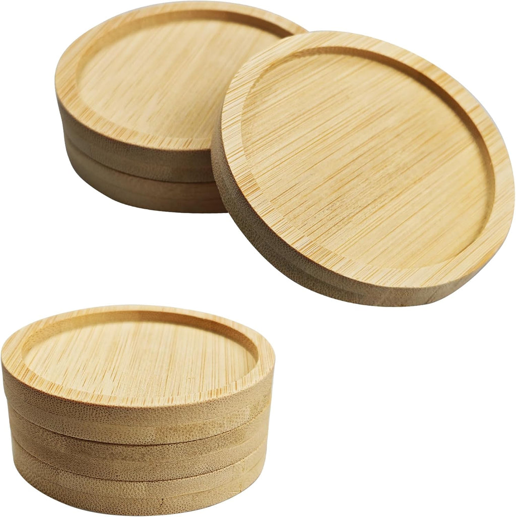 6Pcs 2.5” Bamboo Plant Saucer, Round Pot Tray for Indoor Planters, Succulent Holder Drainage Tray, Versatile Coaster Set for Home Office Decor