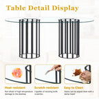 Oval Tempered Glass Dining Table for 4-8 People, 71'' Tall Kitchen Tables for Small Spaces, Modern Dinning Room Furniture, Metal Pillar Base, for Living Room, Kitchen, Dining Room, Black