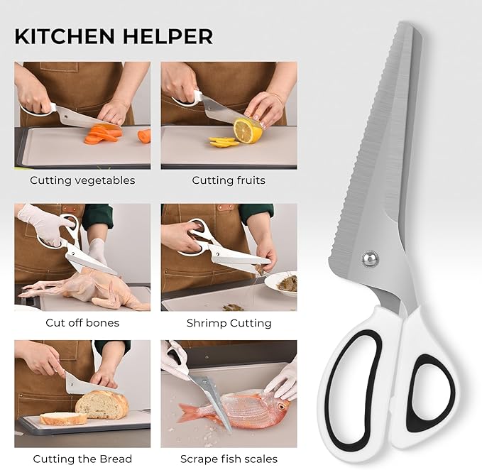 Professional Kitchen Scissors for Food,Poultry Shears Heavy Duty with Serrated Edge,Detachable Meat Cutting Scissor for Chicken Bone And Turkey,Bread serrated knife Whit 1Pcs