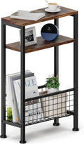 Karii Narrow Side Table, Skinny End Table for Small Spaces with Storage, 3-Tier Slim Wooden Bedside Nightstand Thin Couch Table for Living Room Bedroom Office Dorm Kitchen Bathroom (1, Rustic Brown)