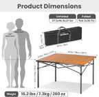 Join Nature 46.4" Large Camping Table for 2-6 People, Heavy Duty Foldable | Camp Table with Aluminum Roll-Up Top & Carry Bag, Supports 220 lbs, Portable Folding Table for BBQ, Tailgating, Backyard