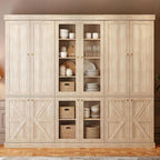 ivaniti 70.8" Tall Farmhouse Kitchen Pantry Cabinet with Glass Doors, Modular Storage Cabinet with 6-Tier Adjustable Shelves, Large Storage Cabinet for Kitchen or Living Room, Set of 3, Brown