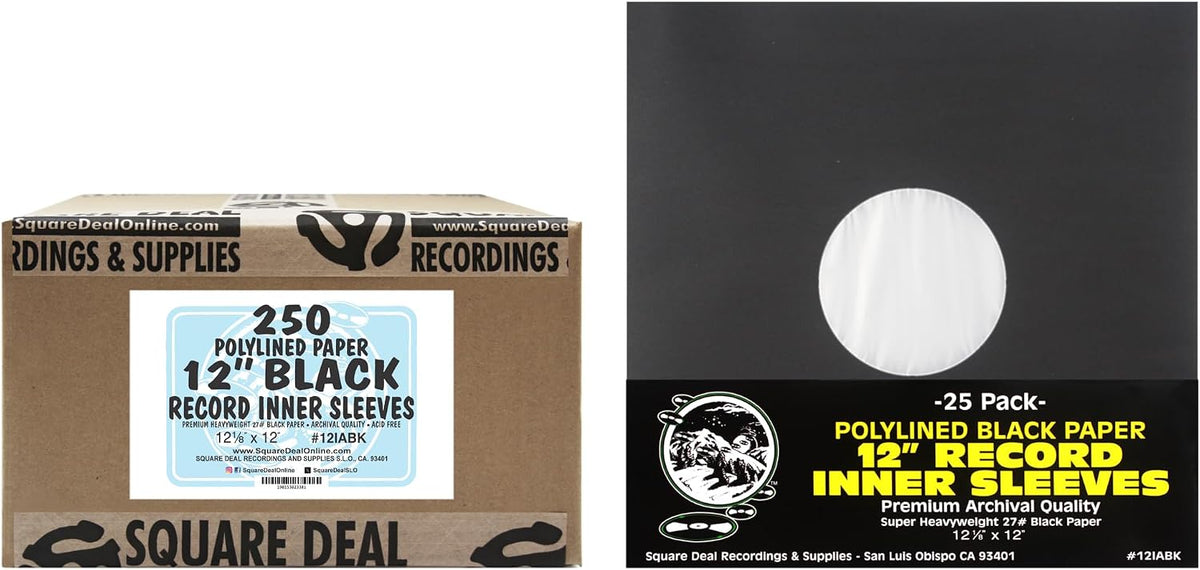 12" Premium Black Polylined Record Inner Sleeves - Archival Quality, Heavyweight Paper & Plastic #12IABK (250)