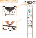 SUNNYPARK Bird Bath with Trellis Outdoor, Antique Garden Iron Plant Trellis with Decorative Dragonfly Detachable Bird Bath Bowl Metal Potted Plant Support for Climbing Flowers