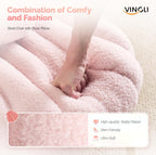VINGLI Shell-Shaped Teddy Fleece Accent Vanity Chair with Back,Comfy Pink and Gold Desk Chair No Wheels,Cute Small Pearl Deco Pillow,Gift for Girls/Women,for Makeup,Office,Dining,Nail,Sewing,Bedroom