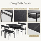 ECOTOUGE Dining Table Set for 4, Wood Kitchen Table and Chairs with Storage Shelves & Metal Frame, Compact Mid-Century Modern Rectangle Dinner Table Sets for Small Space, Apartment, Black