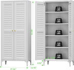Metal Storage Cabinet with 2 Doors and 4 Adjustable Shelves, Metal Pantry Cabinet for Kitchen Living Room, Required Assembly, White,13.78" D x 27.56" W x 63.58" H