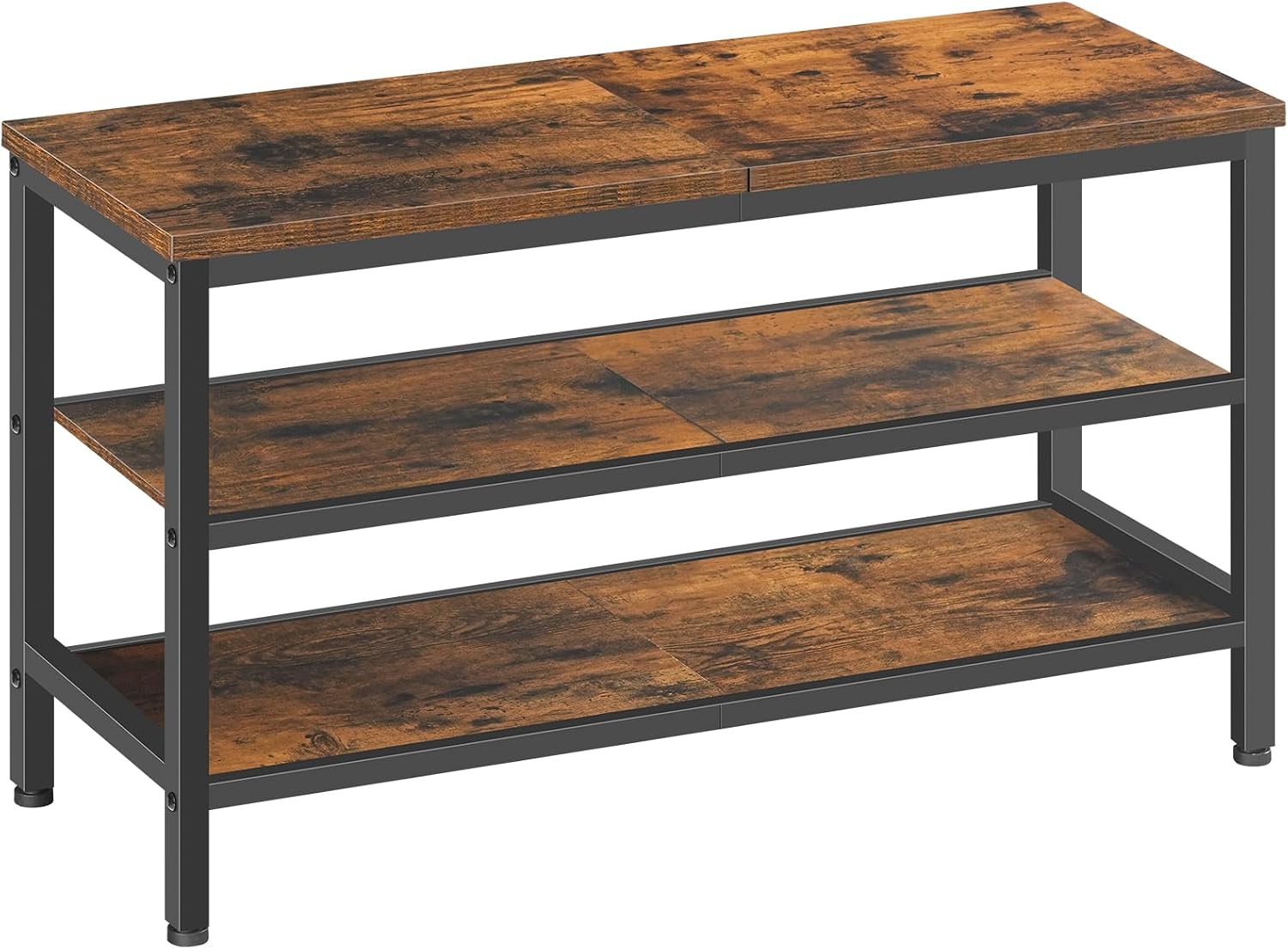YATINEY Wooden Shoe Bench, 3-Tier Industrial Shoe Storage Bench, Sturdy Shoe Rack Bench with Storage for Entryway, Living Room, Halley, Space Saving, Rustic Brown and Black HX06BR