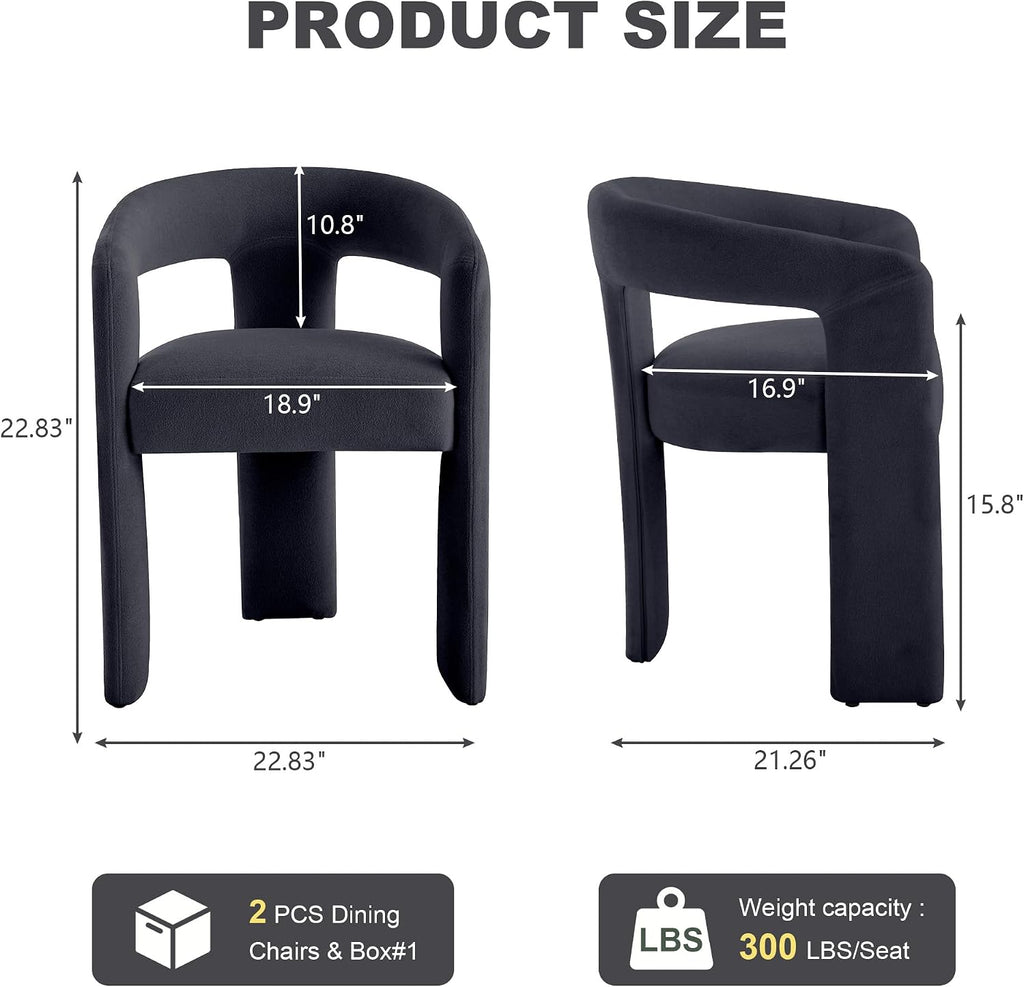 GNIXUU Barrel Dining Chair Set of 2, Modern Upholstered Boucle Dining Room Chairs with Arms and Backrest, Comfy Accent Side Chair for Kitchen, Living Room, Black