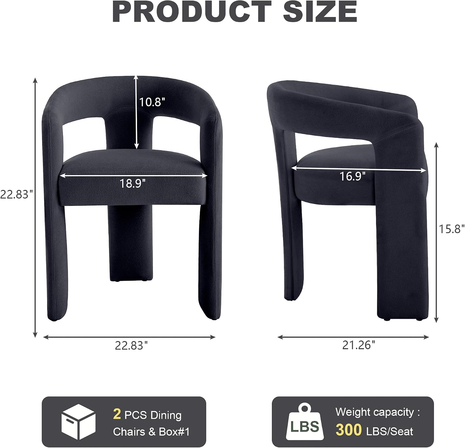 GNIXUU Barrel Dining Chair Set of 2, Modern Upholstered Boucle Dining Room Chairs with Arms and Backrest, Comfy Accent Side Chair for Kitchen, Living Room, Black