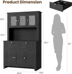 GAOMON 66" Tall Kitchen Pantry Cabinet, Modern Kitchen Hutch with Charging Station, Large Coffee Bar Storage Cabinet with Glass Doors and Drawers, Black