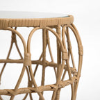 Furniture of America Ysar Boho Rattan Round Coffee Table Outdoor with 5mm Tempered Glass Top, All-Weather and Rust Resistant Patio Furniture