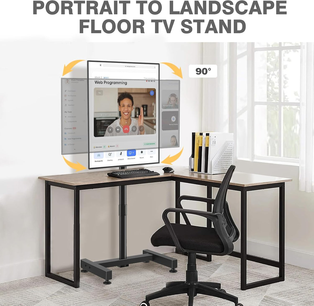 TVON TV Floor Stand for 13-50 inch LCD LED Flat/Curved Panel Screen TVs up to 44 lbs, Height Adjustable TV Stand Mount with VESA 200x200, Portable TV Stand for Bedroom, Dorm Room, Office | Tilting and Rotating Mount, Portrait to Landscape, Height