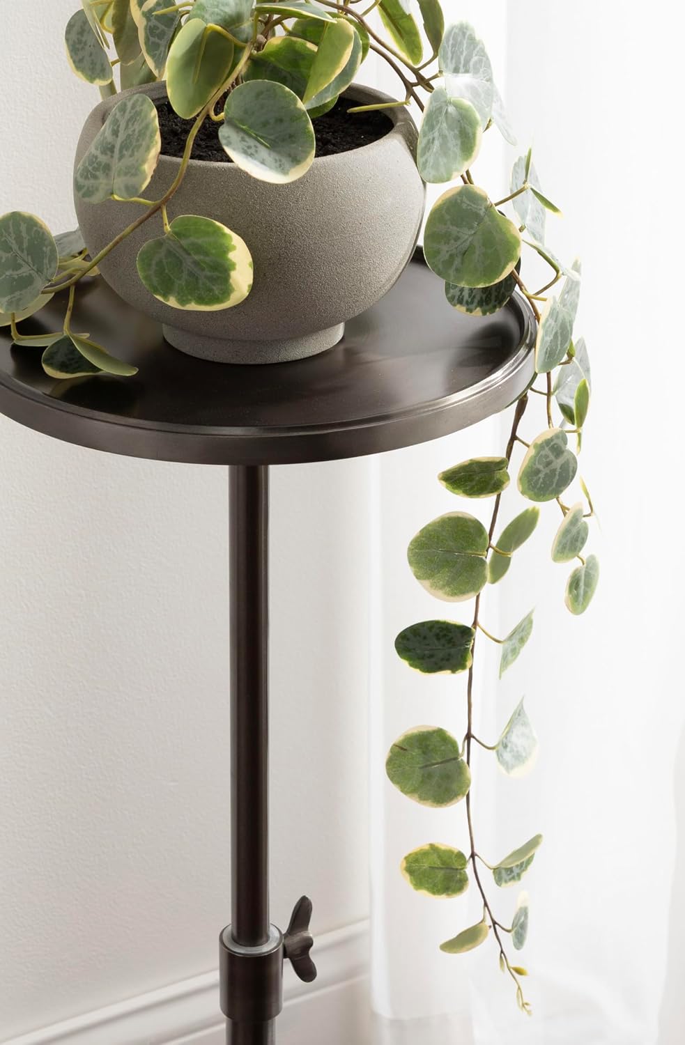 Kate and Laurel Engles Traditional Adjustable-Height Pedestal Drink Table, 10 x 10 x 30, Polished Gunmetal, Vintage Round Living Room Pedestal Table for Indoor Plant Stand with Protective Tabletop Lip