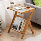 Z Shaped End Table, Wooden Coffee Tables with Storage,Boho Wooden End Table,Side Tables Living Room with Glass Top & Magazine Rack for Bedroom,Couch,Small Space,Yellow,45 * 37 * 56cm