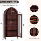 IDEALHOUSE Arched Kitchen Pantry Storage Cabinet - Farmhouse 5-Tier Display Shelf with 2 Glass Doors and Adjustable Shelves, Versatile Cupboard for Kitchen, Dining Room, Living Room, Walnut