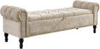 Storage Bed Bench for Bedroom, Chenille 67" End of Bed King Size Benches with Armrest, Tufted Button Upholstered Ottoman Bench for Living Room, Entryway, Khaki