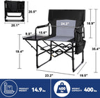 Romswi 2Pack Director Chairs for Outdoor, Folding Camping Chair, Compact Directors Chair Side Table and Side Bag, Heavy Duty Oversize Chair for Beach Fishing Picnic, Holds up to 400 lbs Black