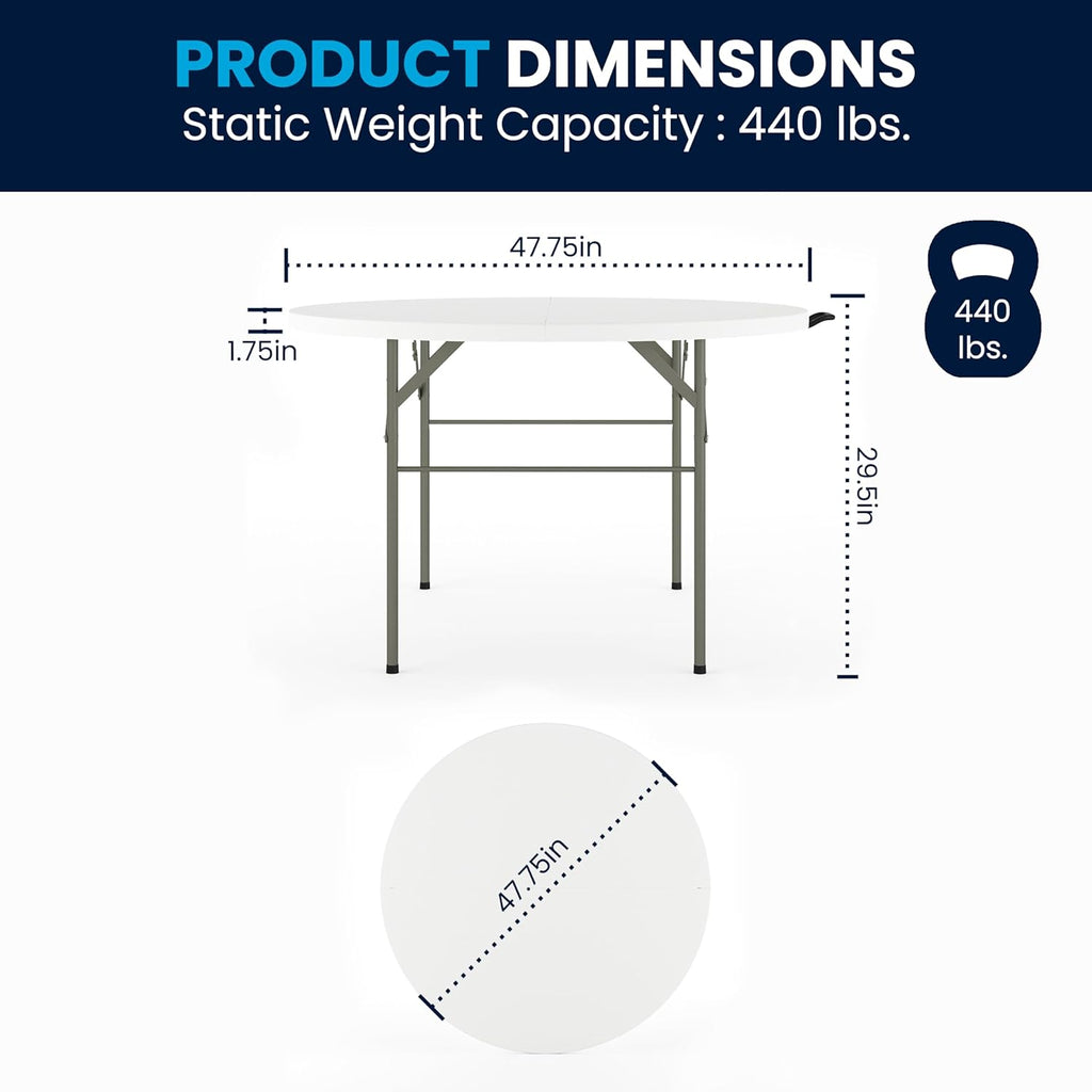 Flash Furniture 4-Foot Round Bi-Fold Granite White Plastic Folding Table | Lightweight, Easy Storage, Commercial Grade, Carrying Handle
