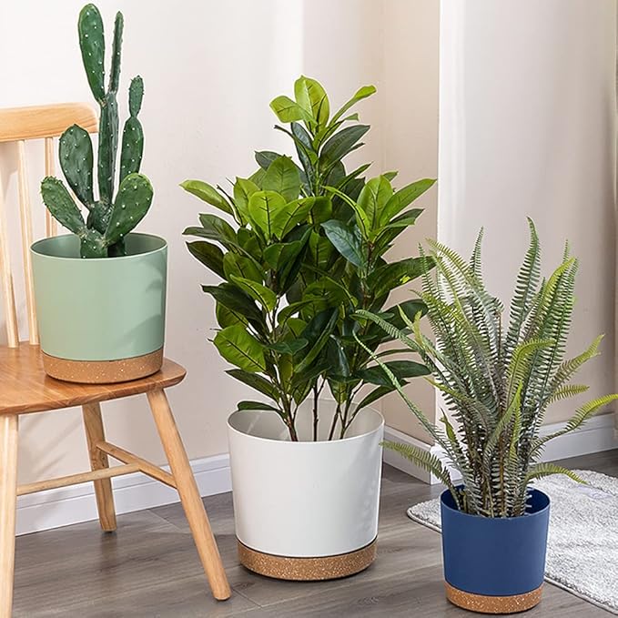 ZMTECH Plant Pots, Set of 6 6.5'' Self Watering Plastic Planter with Drainage Hole and Saucer,Modern Decorative Flower Pot for Indoor Outdoor House Plants, Succulents, Flowers - Blue