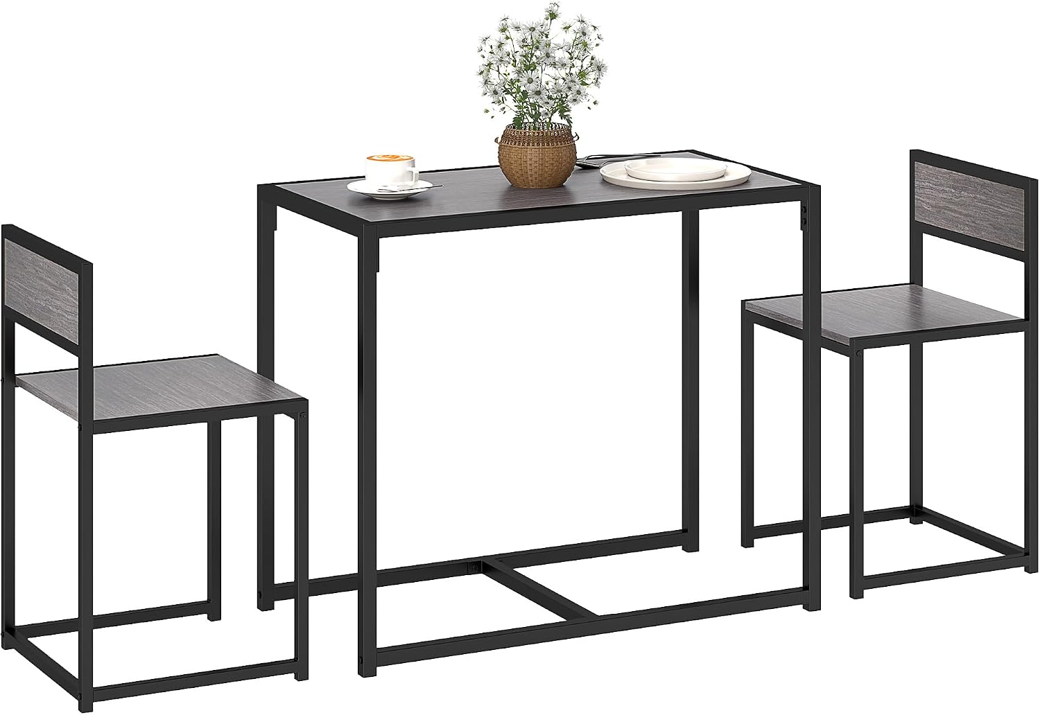 HOMCOM Dining Table Set for 2 for Small Space Room Grey | Kitchen Table and Chairs, Industrial Dining Set, Breakfast Nook