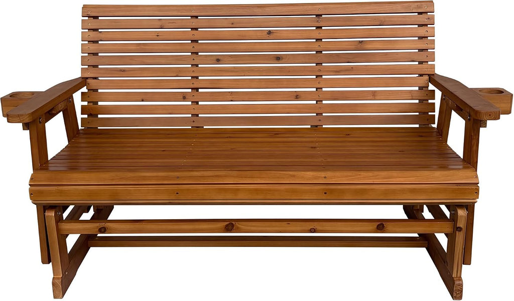 Fortune Candy Patio Glider with Cup Holders, High Roll Back and Deep Contoured Seat, 3-Seater, Heavy Duty 800 Lb, 5 Feet (Brown, 3-Seater)