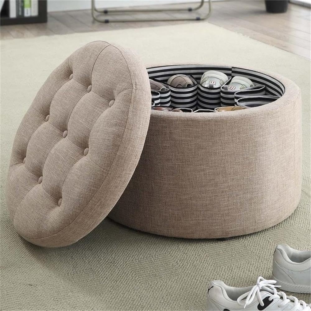 Convenience Concepts Designs4Comfort Round Shoe Ottoman, Tan Fabric