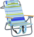 Backpack Beach Chair Wide Seat High Back Folding Camping Chair for Adults 5-Position Recline Supports 400 lbs Portable Chair with Cup Holder Cooler Bag Storage Pouch for Outdoor Lawn Picnic