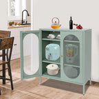 Accent Cabinet with Glass Doors – 3 Tier Storage, Modern Coffee Bar Station Pantry Cupboard Accent Cabinet for Kitchen Living Room Bedroom Bathroom, 31.5"x15.8"x40"(Green)