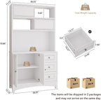 BLANKSPACE 71" Tall Kitchen Pantry Cabinet with Microwave Shelf Built-in Charging Station, Sliding Door Cabinet with Drawer Storage Organizer/Adjustable Shelves for Dining Room, Living Room