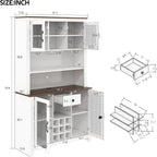 71" Tall Kitchen Pantry Cabinet with Charging Station 47" Wide Countertop Kitchen Hutch Cabinets with LED Light, Large Pantry Storage Cabinet with Shelves and Wine Rack, White