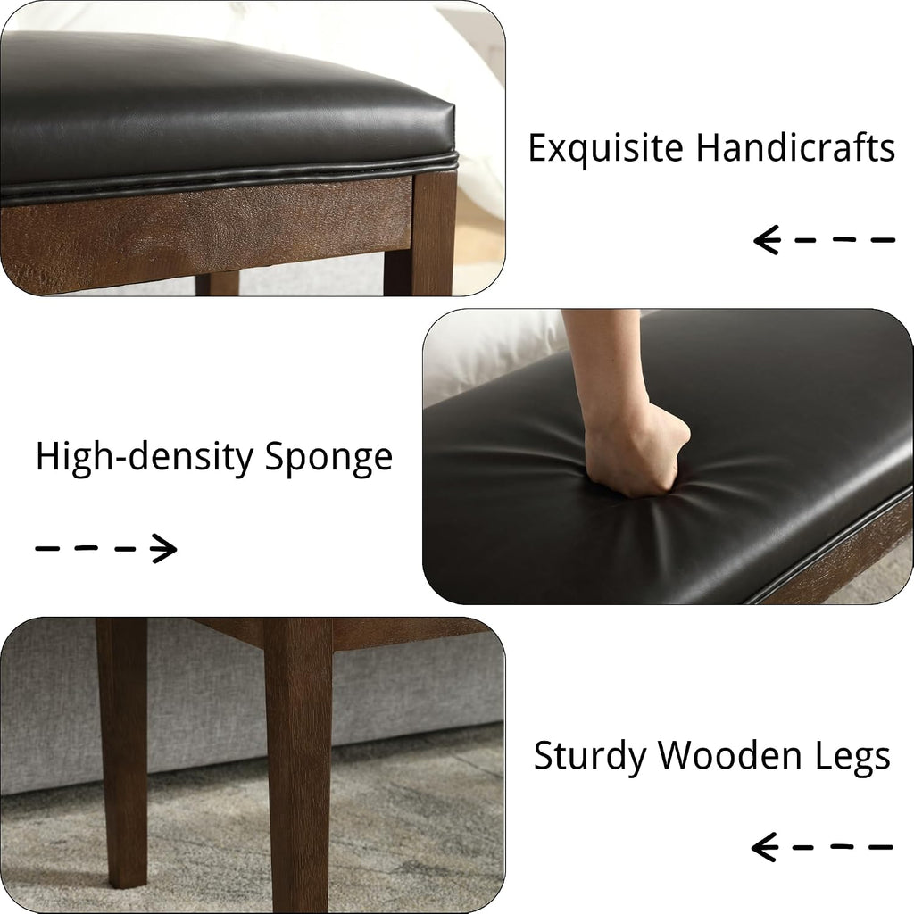 PU Leather Entryway Bench Farmhouse Dining Benches Upholstered Bedroom Bench Shoe Bench Seat for Hallway Living Room Bedroom End of Bed, 16" D x 45.5" W x 18.75" H, Black