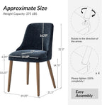 HULALA HOME Dining Chairs Set of 2, Navy Fabric Upholstered Dining Room Chairs Set with Solid Wood Legs, Paded Back, Modern Kitchen Accent Chairs for Living Room Bedroom Reception