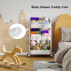 3 Tier Rolling Storage Cart with Wheels for Pantry Floor Organzier, Metal Utility Roller Trolley on Lockable Wheels, Three Tiered Snack Carts for Laundry, Kitchen Organziers, Art, Craft, Book, White