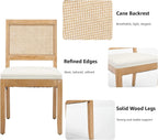 French Country Dining Chairs Set of 8, Beige Modern Kitchen & Dining Room Chairs, Rattan Dining Chair with Linen Upholstered Cushion, Low Cane Back, Wood Legs, Sillas de Comedor (Beige, 8 Pcs)