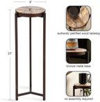 Kate and Laurel Aguilar Modern Drink Table, 9 x 9 x 23, Petrified Wood and Bronze, Unique Round Wood Mini Stand for Use as Bathroom Accent or Pedestal Martini Table