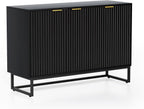 Fluted Storage Cabinet with 3 Doors, Sideboard Buffet Cabinets with Adjustable Shelves, Multifunctional Console Table with Storage Credenza for Living Room, Hallway, Black