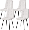 Corduroy Dining Chairs Set of 4, Modern Upholstered Fabric Kitchen Chairs with Metal Legs Adjustable Pads, White
