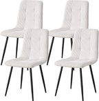 Corduroy Dining Chairs Set of 4, Modern Upholstered Fabric Kitchen Chairs with Metal Legs Adjustable Pads, White