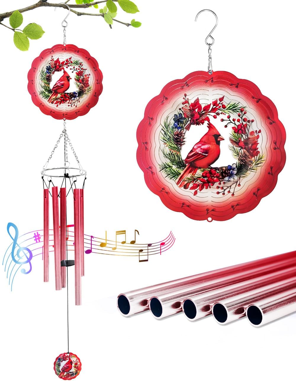 Wind Chimes for Outside with Cardinal Wind Spinner, Unique Gifts for Mom Grandma Women Birthday Christmas, Memorial Wind Chimes for Loss of Loved One, Red Bird Windchimes Outdoor Decor