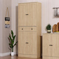 Furnify Kitchen Pantry Storage Cabinet, 71" H Farmhouse Pantry Cabinet with 4 Doors & Drawer, Freestanding Cupboard with Adjustable Shelves, Rustic Wood Cupboard for Kitchen, Dining Room, Natural