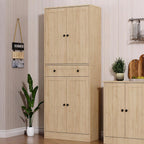 Furnify Kitchen Pantry Storage Cabinet, 71" H Farmhouse Pantry Cabinet with 4 Doors & Drawer, Freestanding Cupboard with Adjustable Shelves, Rustic Wood Cupboard for Kitchen, Dining Room, Natural