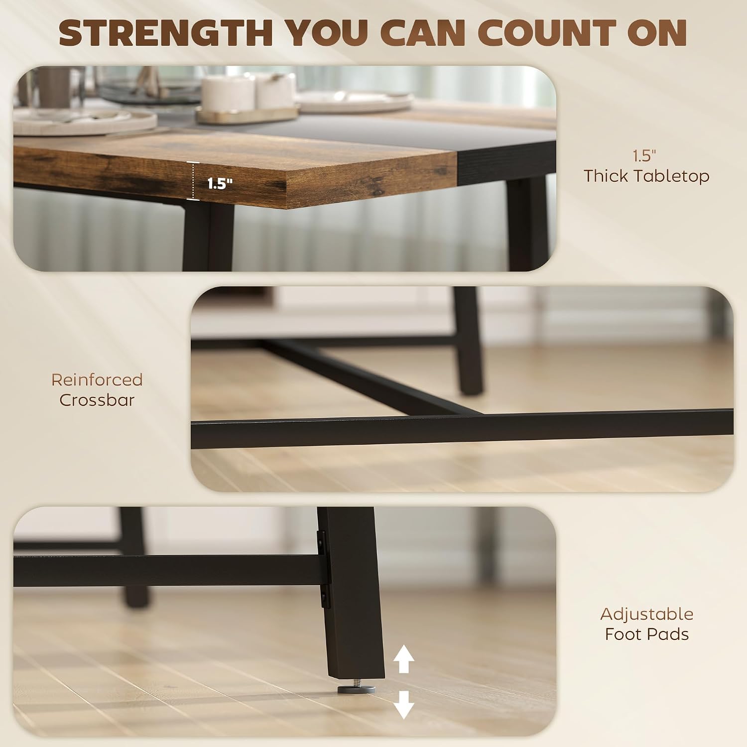 HOMCOM Industrial Dining Table for 8 People, 70.9" Long Rectangular Kitchen Table with Large Tabletop and Steel Legs for Dining Room, Rustic Brown