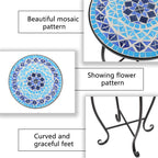 Ochine Mosaic Side Table, 14 Inch Round Side Ceramic Tile Top Indoor and Outdoor Accent Table, Round End Tables Coffee Tea Tables Nightstand for Living Room, Bedroom, Indoor Outdoor Use (Blue)