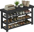 SONGMICS Shoe Rack Bench, 4 Tier Bamboo Shoe Storage Organizer, Entryway Bench, for Living Room, Bathroom, Bedroom, 11.3 x 35.2 x 20.5 Inches, Ink Black ULBS390BH01