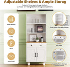 Farmhouse Kitchen Pantry Cabinet, 63'' Tall Storage Cabinet Wood Food Pantry with 2 Drawers & Adjustable Shelves, Kitchen Hutch Bookshelf for Dining Room (White)
