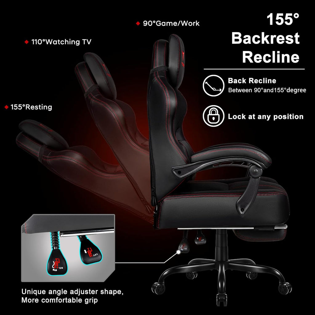 VITESSE Big and Tall Gaming Chair 400lb Capacity with Footrest | Racing-Style High Back Video Game Chair for Adults, PU Leather Computer Chair with Oversized Headrest for Gaming and Work